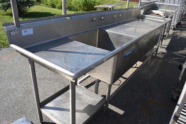 Stainless Steel Commercial 3 Bay Sink w/ Dual Drainboards, 3 Sink Bay Covers and Overhead Pot Rack. 120x30x84. Bays 24x24x13. Drainboards 22x26x1 - Image 5 of 5