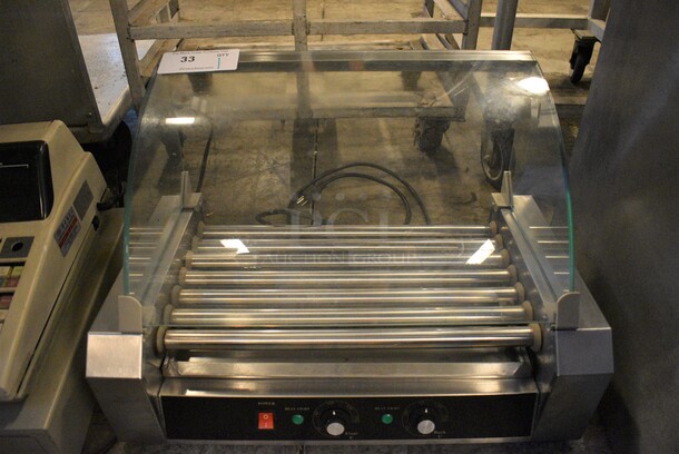 NICE! 2014 Sybo Model ET-R2-7 Stainless Steel Commercial Countertop Hot Dog Roller w/ Sneeze Guard. 110 Volts, 1 Phase. 23x13x16. Tested and Working! - Image 1 of 6
