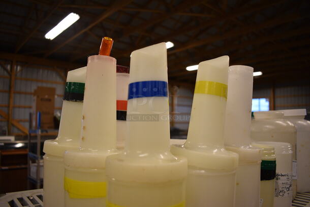 ALL ONE MONEY! Lot of 11 White Poly Containers w/ 7 Pourer Tops. Includes 3.5x3.5x12 - Image 2 of 3