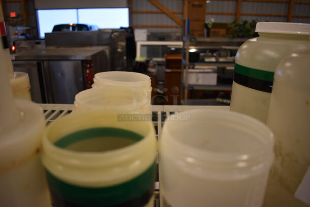ALL ONE MONEY! Lot of 11 White Poly Containers w/ 7 Pourer Tops. Includes 3.5x3.5x12 - Image 3 of 3