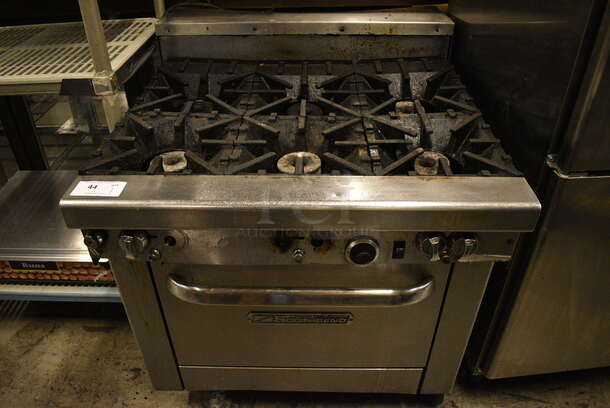 GREAT! Southbend Stainless Steel Commercial Gas Powered 6 Burner Range w/ Lower CONVECTION Oven on Commercial Casters. 36x41x44
