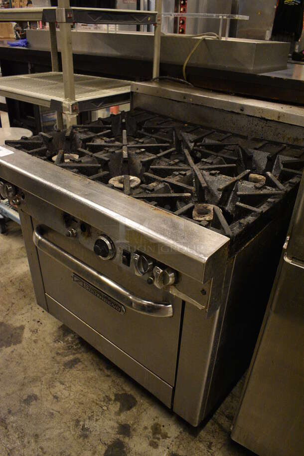 GREAT! Southbend Stainless Steel Commercial Gas Powered 6 Burner Range w/ Lower CONVECTION Oven on Commercial Casters. 36x41x44 - Image 6 of 8
