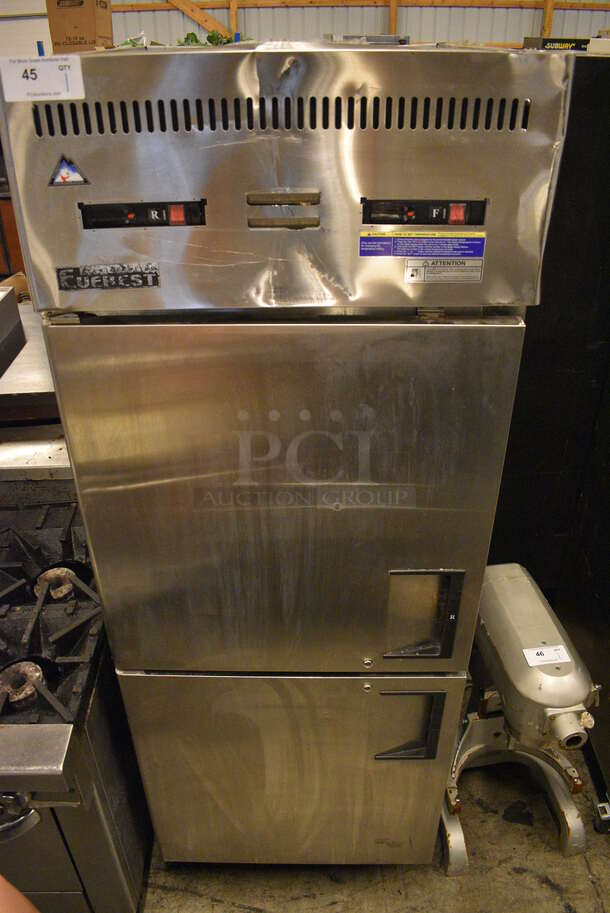 NICE! Everest Model ESRFH2 Stainless Steel Commercial 2 Half Size Door Reach In Cooler on Commercial Casters. 115 Volts, 1 Phase. 29x32x79. Tested and Powers On But Does Not Get Cold - Image 1 of 7
