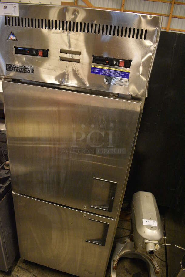 NICE! Everest Model ESRFH2 Stainless Steel Commercial 2 Half Size Door Reach In Cooler on Commercial Casters. 115 Volts, 1 Phase. 29x32x79. Tested and Powers On But Does Not Get Cold - Image 2 of 7