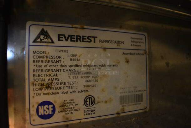 NICE! Everest Model ESRFH2 Stainless Steel Commercial 2 Half Size Door Reach In Cooler on Commercial Casters. 115 Volts, 1 Phase. 29x32x79. Tested and Powers On But Does Not Get Cold - Image 5 of 7