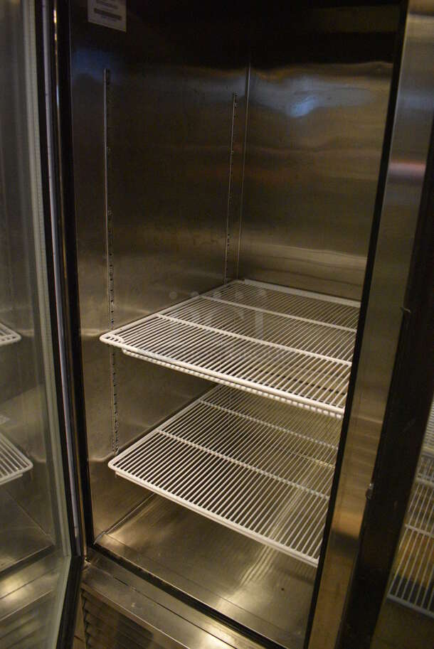 WOW! 2015 Atosa Model MCF8703 Stainless Steel Commercial 2 Door Reach In Freezer Merchandiser w/ Poly Coated Racks on Commercial Casters. 115 Volts, 1 Phase. 54x32x83. Tested and Powers On - Temps at 39 Degrees - Image 6 of 7