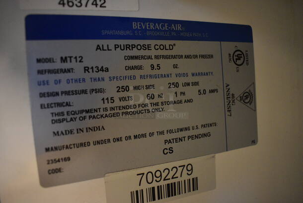 NICE! Beverage Air Model MT12 Metal Commercial Single Door Reach In Cooler Merchandiser w/ Poly Coated Racks. 115 Volts, 1 Phase. 24x24x63. Tested and Powers On But Does Not Get Cold - Image 5 of 5