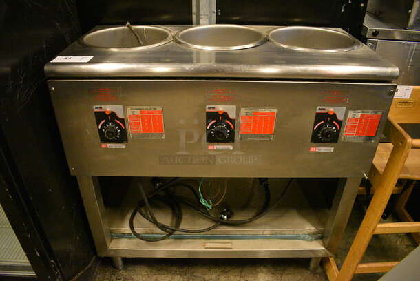 NICE! APW Wyott Stainless Steel Commercial Floor Style Electric Powered 3 Well Steam Table w/ Undershelf. 36x18x36