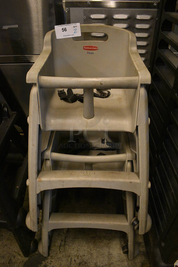 2 Gray Poly High Chairs on Casters. 22x23x30. 2 Times Your Bid!