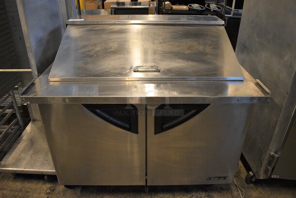NICE! Turbo Air Model TST-48SD-18 Stainless Steel Commercial Sandwich Salad Prep Table Bain Marie Mega Top on Commercial Casters. 115 Volts, 1 Phase. 48x34x45. Tested and Powers On But Does Not Get Cold