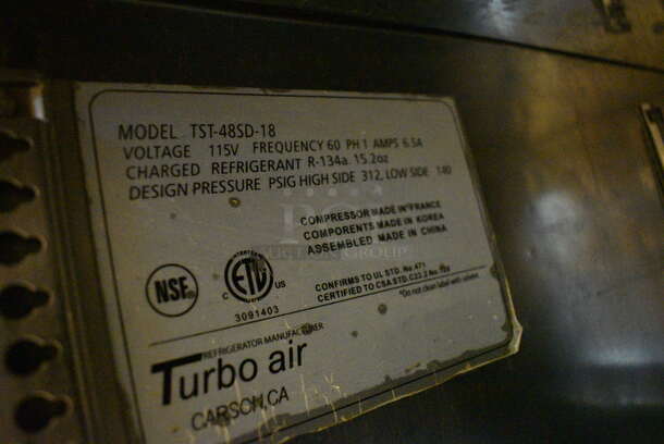 NICE! Turbo Air Model TST-48SD-18 Stainless Steel Commercial Sandwich Salad Prep Table Bain Marie Mega Top on Commercial Casters. 115 Volts, 1 Phase. 48x34x45. Tested and Powers On But Does Not Get Cold - Image 8 of 8