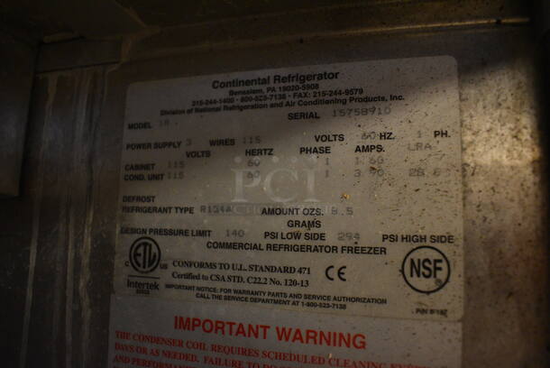 NICE! Continental Model 1R Stainless Steel Commercial Single Door Reach In Cooler on Commercial Casters. 115 Volts, 1 Phase. 26x34x82. Tested and Does Not Power On - Image 5 of 5