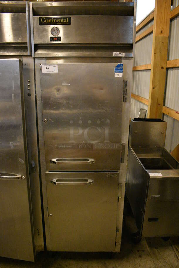 NICE! Continental Model 1R-MD ENERGY STAR Stainless Steel Commercial 2 Half Size Door Reach In Cooler on Commercial Casters. 115 Volts, 1 Phase. 26x34x82. Tested and Does Not Power On