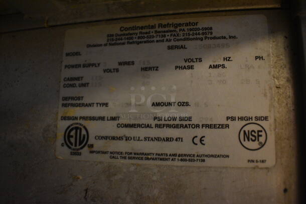 NICE! Continental Model 1R-MD ENERGY STAR Stainless Steel Commercial 2 Half Size Door Reach In Cooler on Commercial Casters. 115 Volts, 1 Phase. 26x34x82. Tested and Does Not Power On - Image 6 of 7