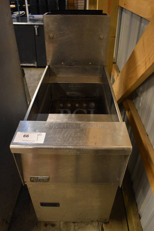 NICE! 2014 Pitco Frialator Model SG14R Stainless Steel Commercial Floor Style Natural Gas Powered Deep Fat Fryer on Commercial Casters. 122,000 BTU. 15.5x34x47 - Image 1 of 5
