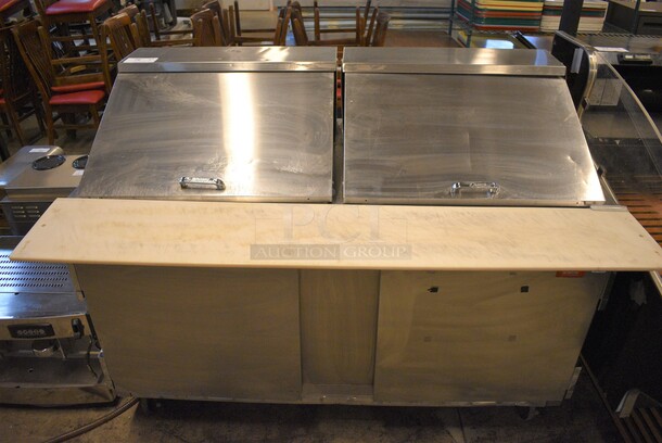 NICE! Beverage Air Model SP60-24M Stainless Steel Commercial Salad Sandwich Prep Table Bain Marie Mega Top on Commercial Casters. 115 Volts, 1 Phase. 60x37x47. Tested and Powers On But Does Not Get Cold