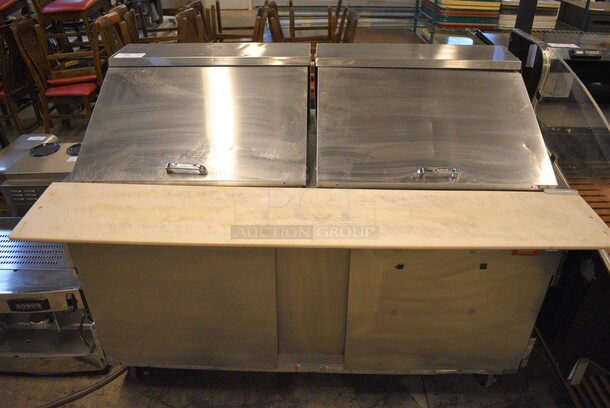 NICE! Beverage Air Model SP60-24M Stainless Steel Commercial Salad Sandwich Prep Table Bain Marie Mega Top on Commercial Casters. 115 Volts, 1 Phase. 60x37x47. Tested and Powers On But Does Not Get Cold - Image 1 of 8
