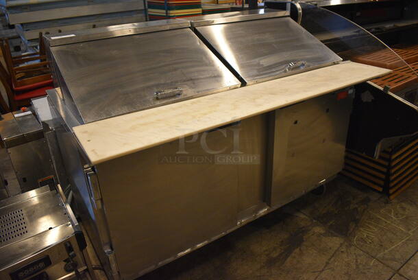 NICE! Beverage Air Model SP60-24M Stainless Steel Commercial Salad Sandwich Prep Table Bain Marie Mega Top on Commercial Casters. 115 Volts, 1 Phase. 60x37x47. Tested and Powers On But Does Not Get Cold - Image 3 of 8