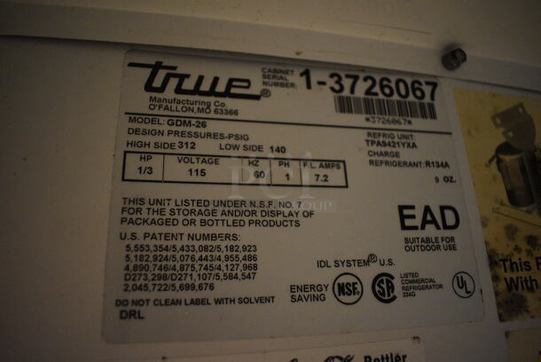 NICE! 2006 True Model GDM-26 Metal Commercial Single Door Reach In Cooler Merchandiser. 115 Volts, 1 Phase. 30x30x79. Tested and Working! - Image 6 of 6