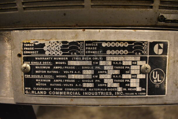 SWEET! Garland Model TE3 Stainless STeel Commercial Electric Powered Full Size Convection Oven w/ View Through Doors and Metal Oven Racks on Metal Legs. 208/230 Volts, 3 Phase. 40x29x65 - Image 4 of 6