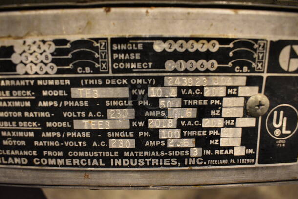 SWEET! Garland Model TE3 Stainless STeel Commercial Electric Powered Full Size Convection Oven w/ View Through Doors and Metal Oven Racks on Metal Legs. 208/230 Volts, 3 Phase. 40x29x65 - Image 5 of 6