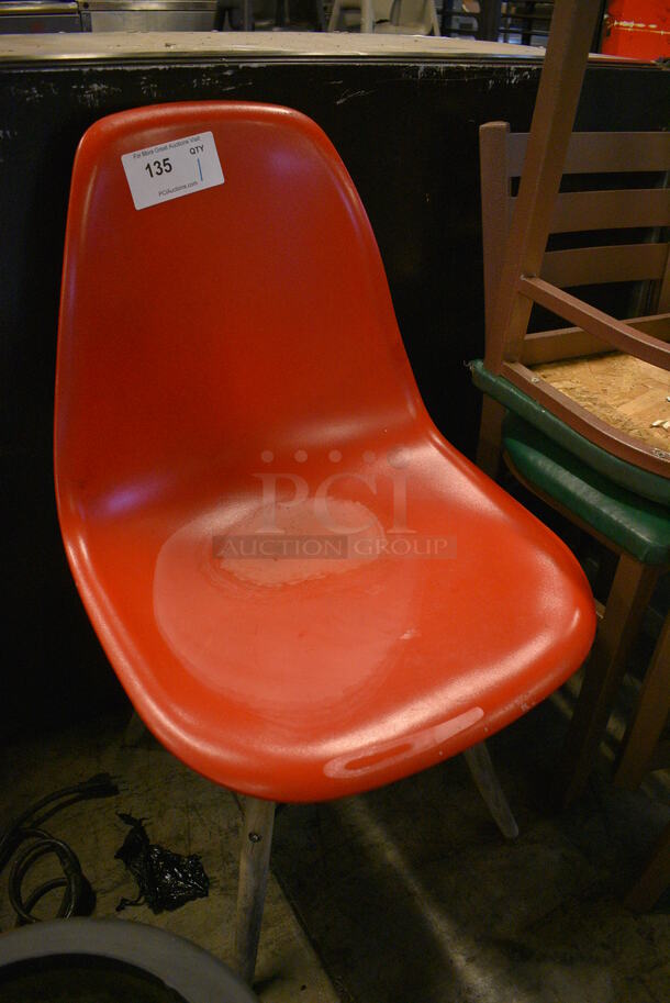 Red Poly Chair on Wood Pattern Legs. 18x18x32 - Image 2 of 2