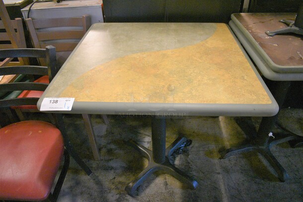 Tan and Green Table on Black Metal Table Base. Stock Picture - Cosmetic Condition May Vary. 30x30x30 - Image 1 of 3