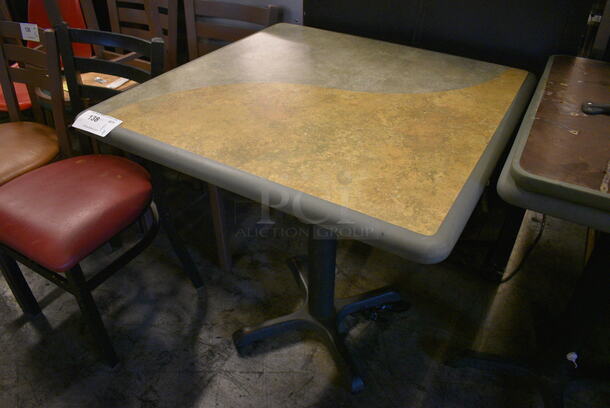 Tan and Green Table on Black Metal Table Base. Stock Picture - Cosmetic Condition May Vary. 30x30x30 - Image 2 of 3