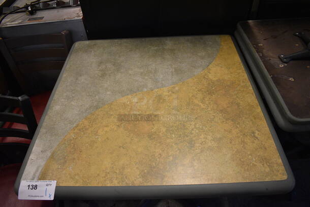 Tan and Green Table on Black Metal Table Base. Stock Picture - Cosmetic Condition May Vary. 30x30x30 - Image 3 of 3