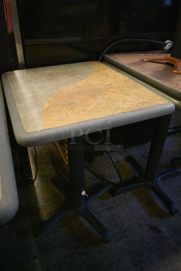 Tan and Green Table on Black Metal Table Base. Stock Picture - Cosmetic Condition May Vary. 20x24x30 - Image 2 of 3