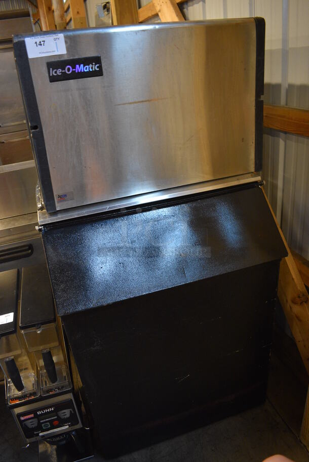 SWEET! Ice O Matic Model ICE0400FA2 Stainless Steel Commercial Air Cooled Ice Machine Head on Metal Commercial Ice Bin. 115 Volts, 1 Phase. 30x33x61 - Image 2 of 6