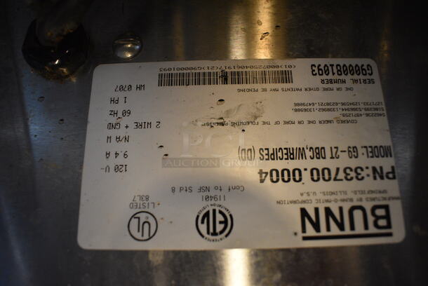 NICE! 2007 Bunn Model G9-2T DBC Metal Commercial Countertop 2 Hopper Coffee Bean Grinder. 120 Volts, 1 Phase. 8.5x8x27. Tested and Working! - Image 6 of 6