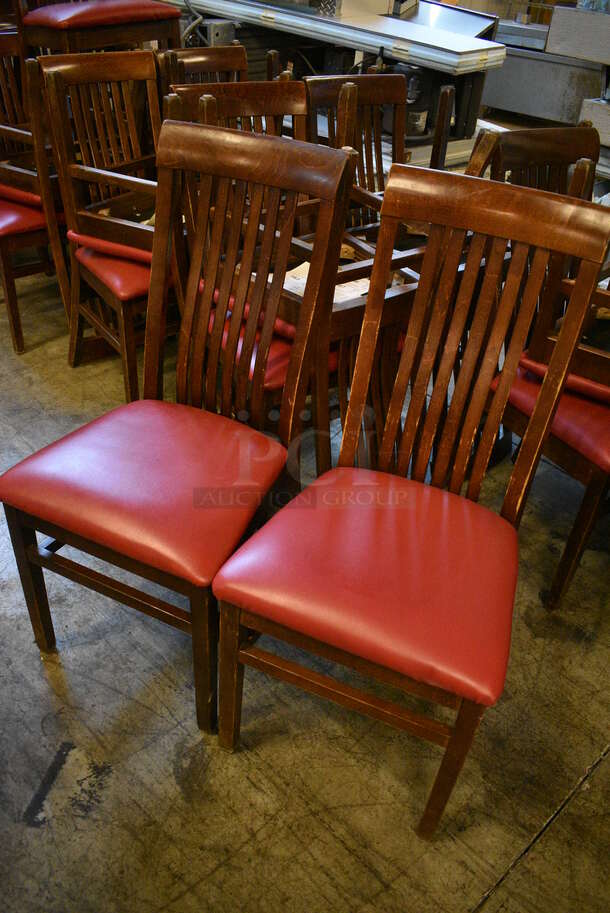 4 Wood Pattern Dining Chairs w/ Red Seat Cushion. Stock Picture - Cosmetic Condition May Vary. 18x17x38. 4 Times Your Bid! - Image 2 of 4