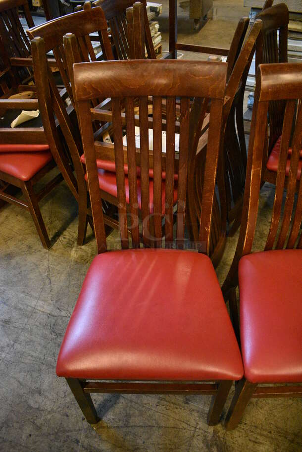 4 Wood Pattern Dining Chairs w/ Red Seat Cushion. Stock Picture - Cosmetic Condition May Vary. 18x17x38. 4 Times Your Bid! - Image 4 of 4