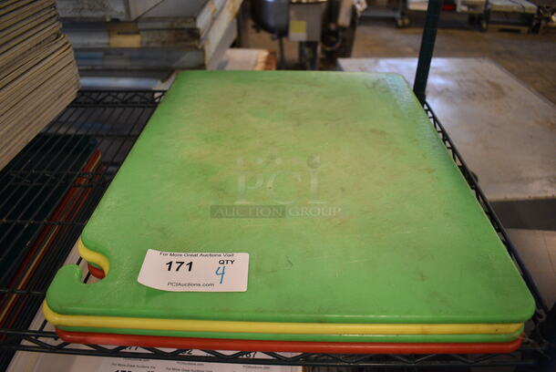 4 Cutting Boards; Red, Yellow and 2 Green. 18x24x0.5. 4 Times Your Bid!