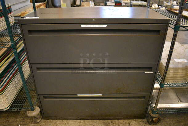 Dark Gray Metal 3 Drawer Filing Cabinet. 42x19x41 - Image 1 of 6