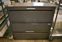 Dark Gray Metal 3 Drawer Filing Cabinet. 42x19x41