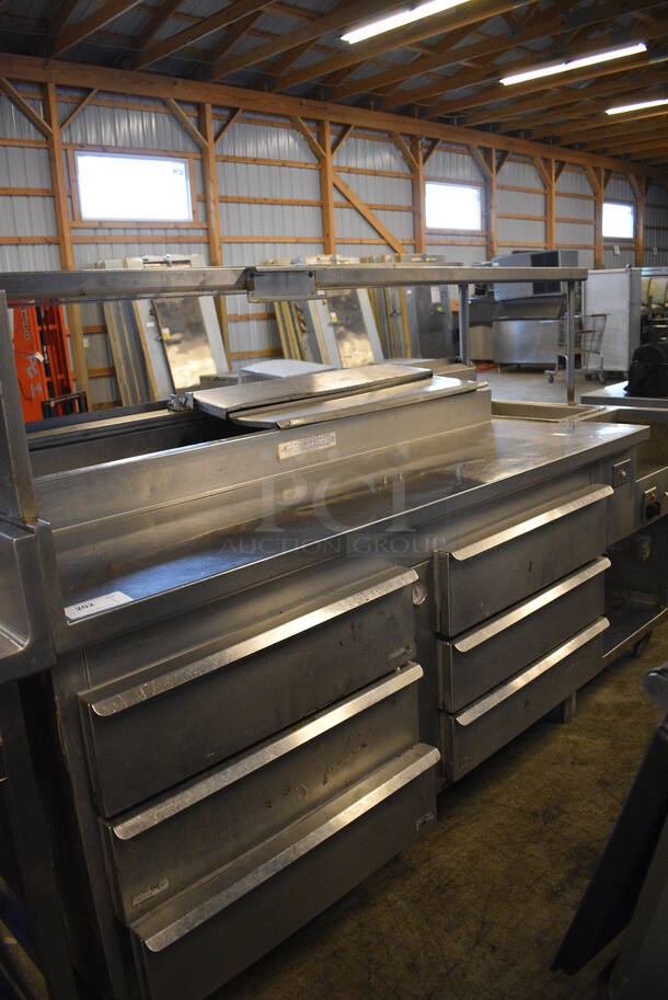 Stainless Steel Commercial Pizza Prep Table w/ 6 Drawers, Steam Well and Overshelf. 90x38x59. Does Not Come w/ Remote Compressor