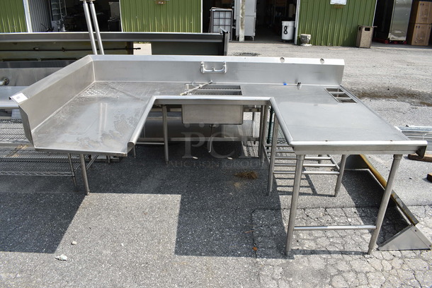 Stainless Steel Commercial U Shaped Dirty Side Dishwasher Table. 96x60x45