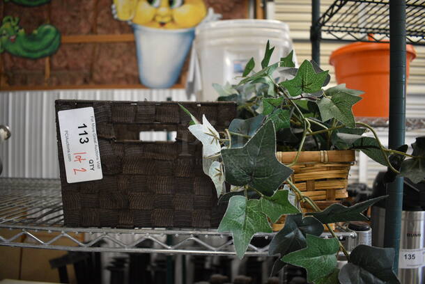 ALL ONE MONEY! Lot of 2 Items; Brown Basket and Fake Plant!  - Image 1 of 3