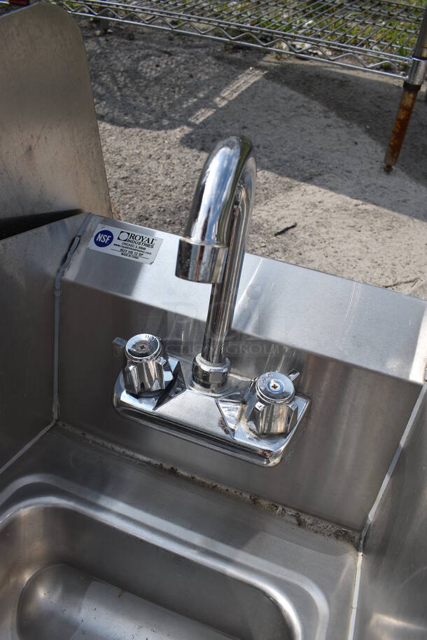 Stainless Steel Commercial Single Bay Wall Mount Sink w/ Faucet, Handles and Side Splash Guards. 12x16x19 - Image 3 of 4