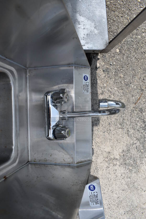 Stainless Steel Commercial Single Bay Wall Mount Sink w/ Faucet, Handles and Side Splash Guards. 12x16x34 - Image 2 of 4