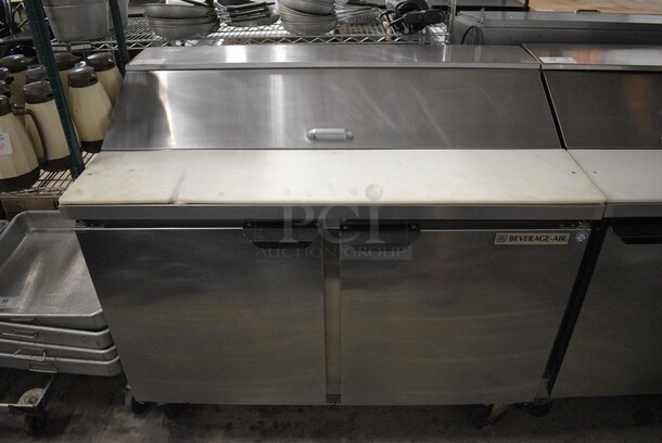 GREAT! Beverage Air Model SPE48-12 Stainless Steel Commercial Sandwich Salad Prep Table Bain Marie Mega Top on Commercial Casters. 115 Volts, 1 Phase. 48x30x42. Tested and Working!