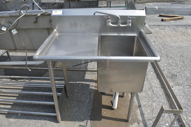 Stainless Steel Commercial Single Bay Sink w/ Left Side Drainboard, Faucet and Handles. 38x26x44. Bay 16x21x13. Drainboard 18x21x1 - Image 1 of 5