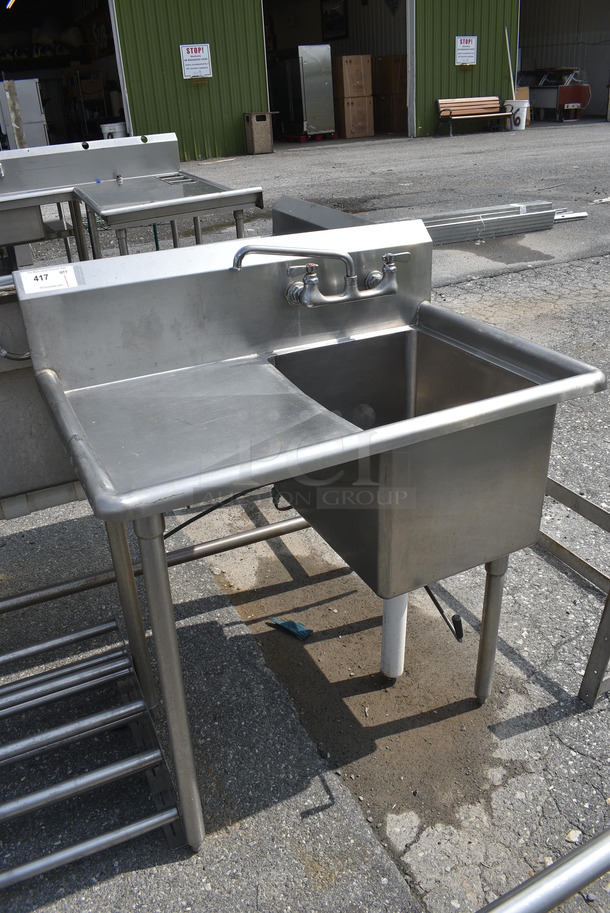 Stainless Steel Commercial Single Bay Sink w/ Left Side Drainboard, Faucet and Handles. 38x26x44. Bay 16x21x13. Drainboard 18x21x1 - Image 2 of 5