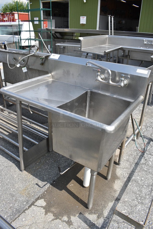 Stainless Steel Commercial Single Bay Sink w/ Left Side Drainboard, Faucet and Handles. 38x26x44. Bay 16x21x13. Drainboard 18x21x1 - Image 3 of 5
