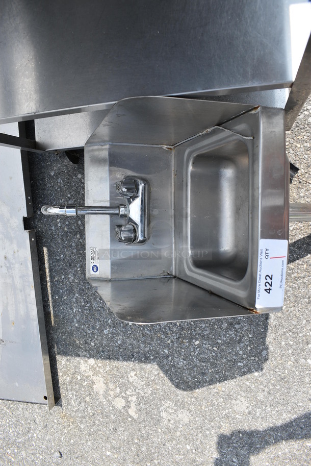 Stainless Steel Commercial Single Bay Wall Mount Sink w/ Faucet, Handles and Side Splash Guards. 12x16x28