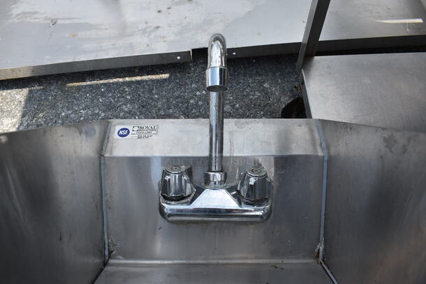 Stainless Steel Commercial Single Bay Wall Mount Sink w/ Faucet, Handles and Side Splash Guards. 12x16x28 - Image 2 of 4