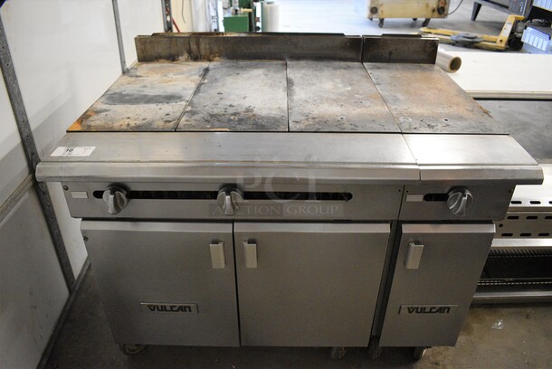 SWEET! LATE MODEL! Vulcan Model V336HB-505 Stainless Steel Commercial Gas Powered Flat Top Griddle w/ Lower Doors on Commercial Casters. 48x37x40