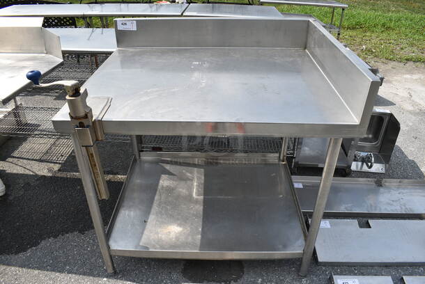Stainless Steel Commercial Table w/ Mounted Commercial Can Opener and Metal Undershelf. 42x34x41